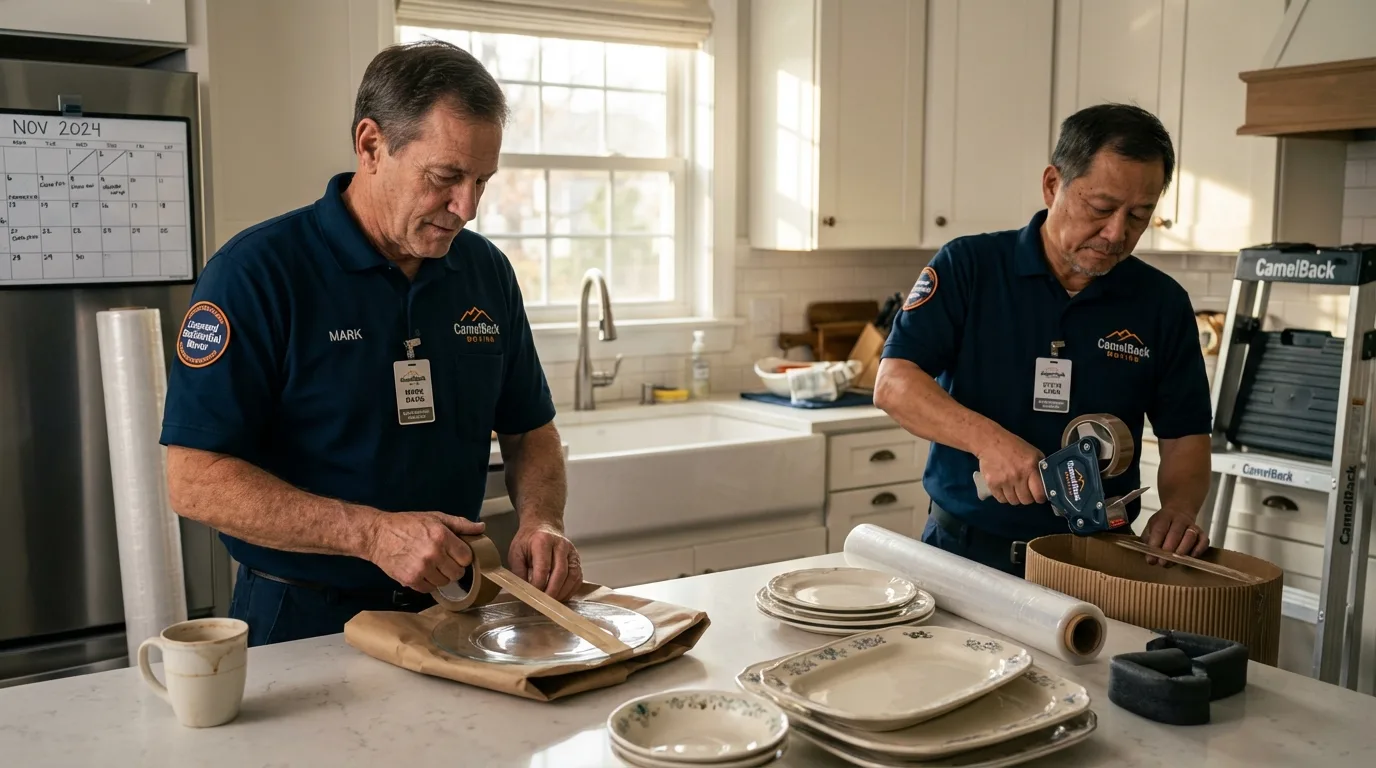 Professional crew packing kitchen dishware in Walters, OK